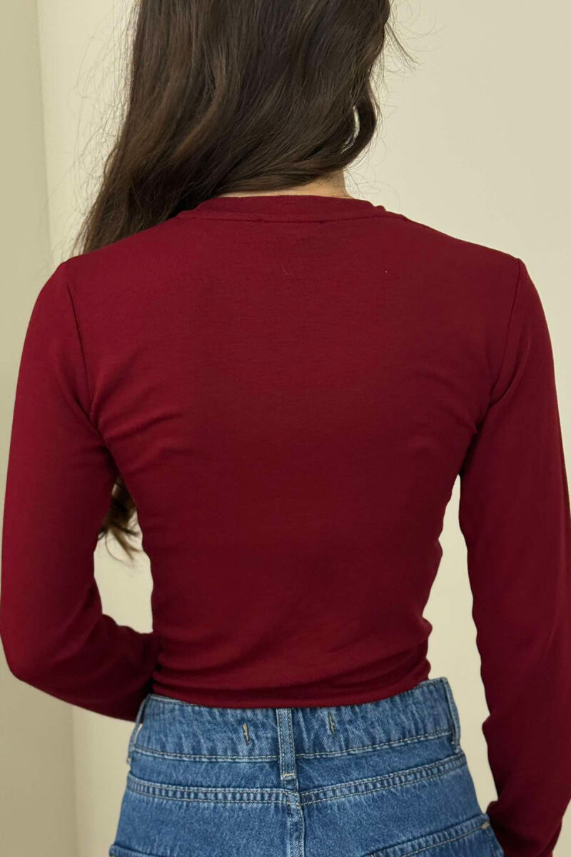 ROUND NECK ONE COLOR WOMEN SWEATSHIRT BURGUNDY/VISHNJE - 5