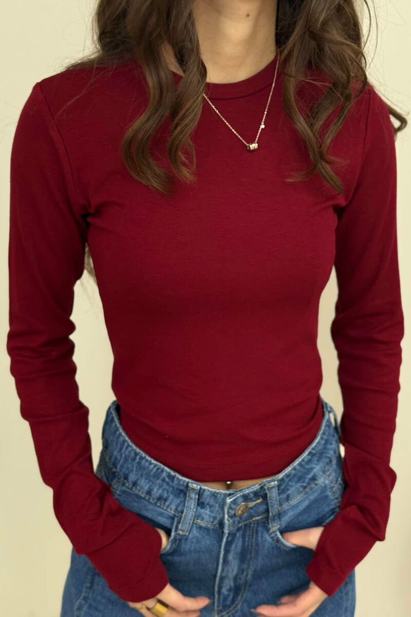 ROUND NECK ONE COLOR WOMEN SWEATSHIRT BURGUNDY/VISHNJE - 3