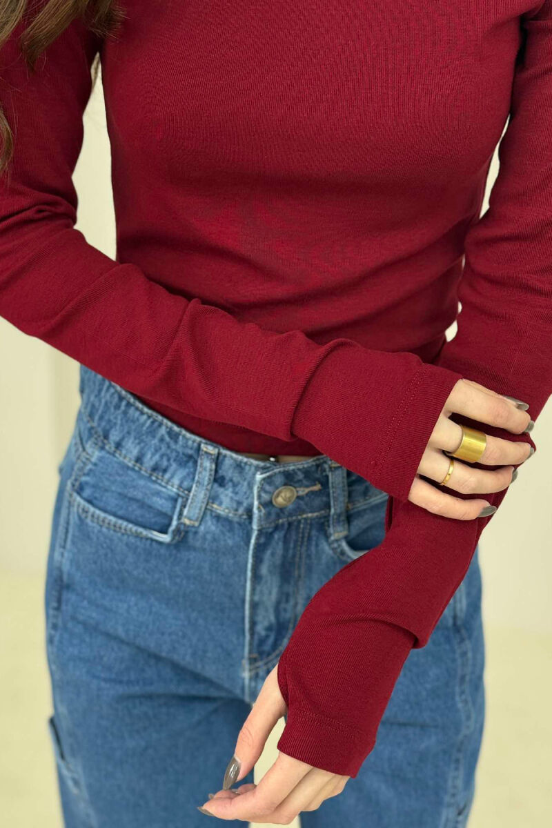 ROUND NECK ONE COLOR WOMEN SWEATSHIRT BURGUNDY/VISHNJE - 4