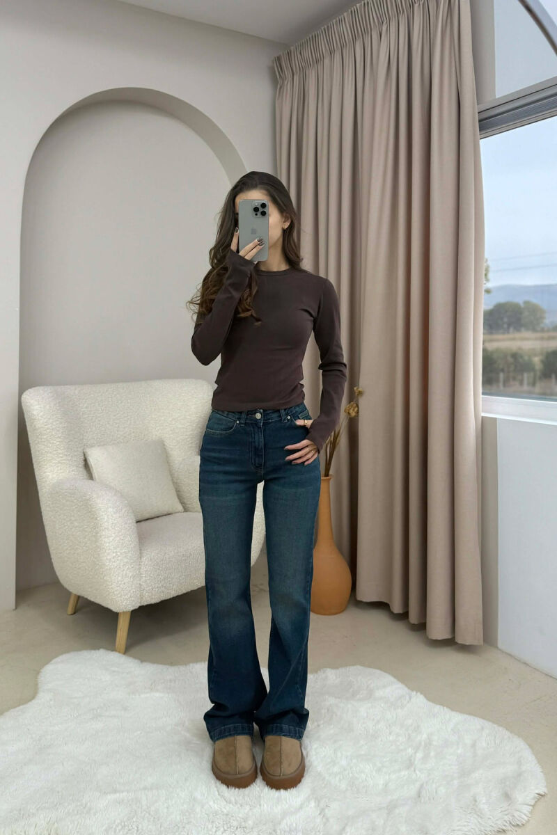 ROUND NECK ONE COLOR WOMEN SWEATSHIRT DARK BROWN/KAE - 2