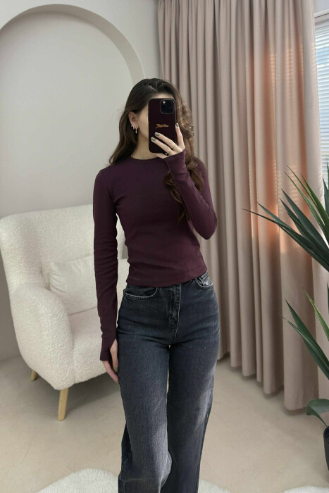 ROUND NECK ONE COLOR WOMEN SWEATSHIRT DARK BURGUNDY/VISHNJE E ERRET 