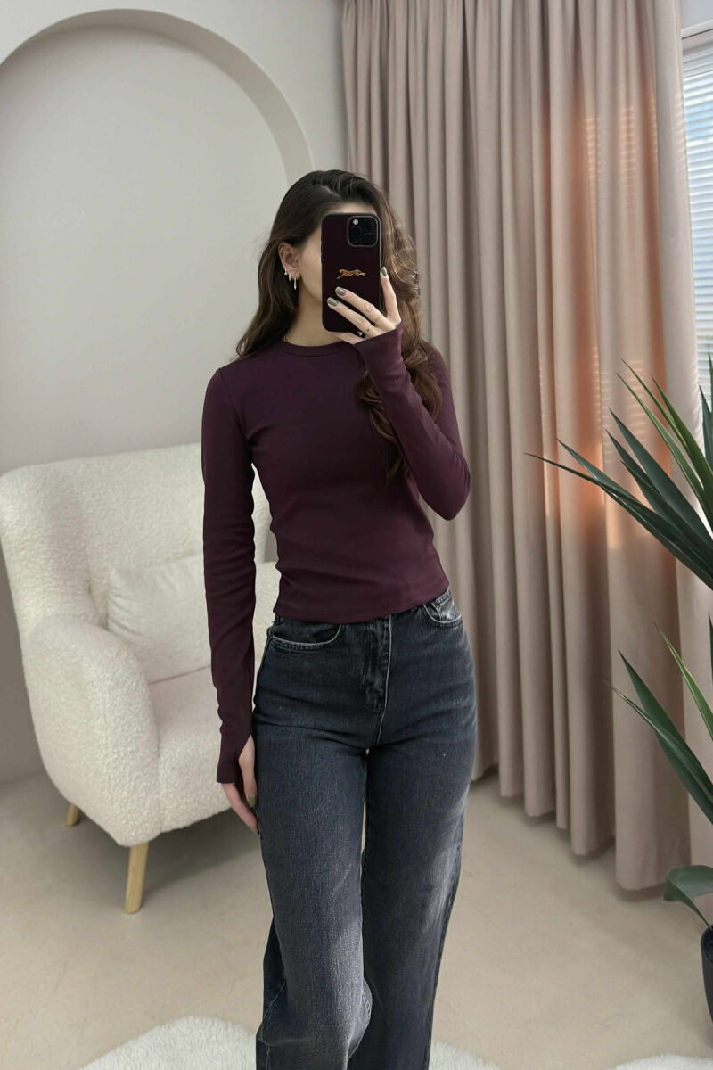 ROUND NECK ONE COLOR WOMEN SWEATSHIRT DARK BURGUNDY/VISHNJE E ERRET - 1