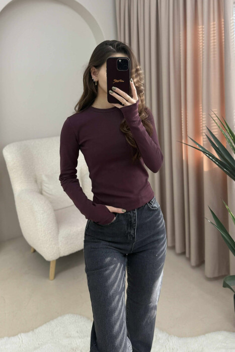 ROUND NECK ONE COLOR WOMEN SWEATSHIRT DARK BURGUNDY/VISHNJE E ERRET - 2