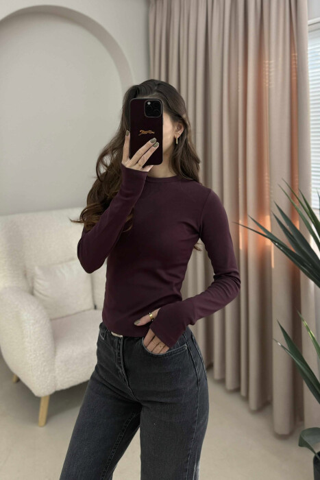 ROUND NECK ONE COLOR WOMEN SWEATSHIRT DARK BURGUNDY/VISHNJE E ERRET - 4