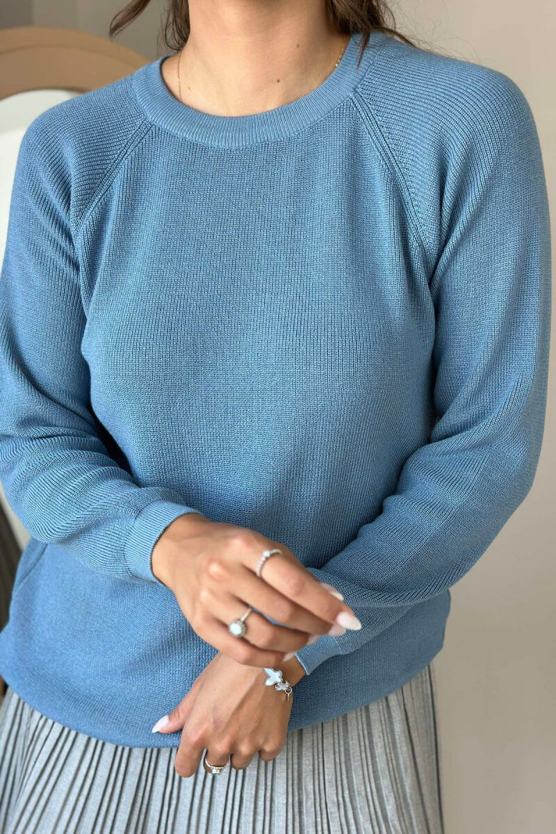 ROUND NECK ONE COLOR WOMEN SWEATSHIRT LIGHTBLUE/BZ - 2