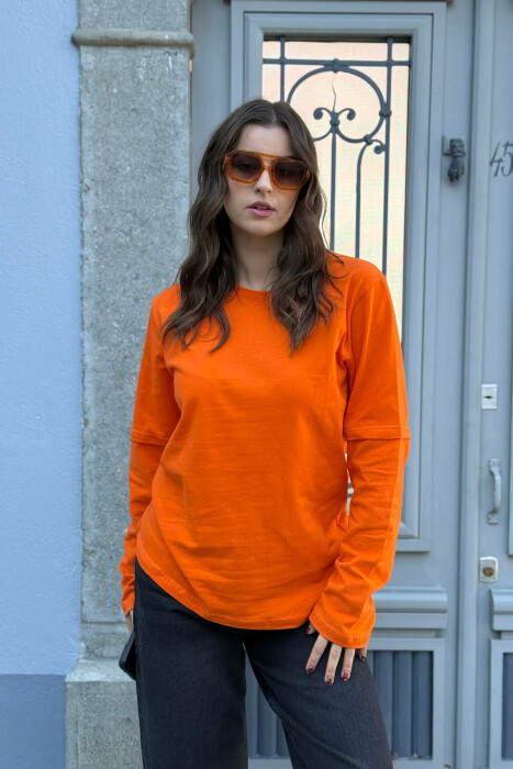 ROUND NECK ONE COLOR WOMEN SWEATSHIRT ORANGE/PORTOKALLI - 2