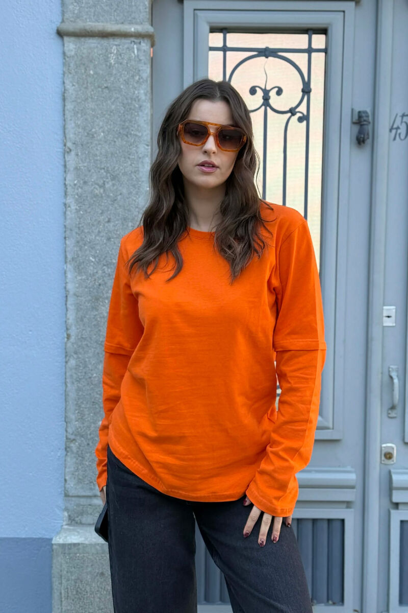 ROUND NECK ONE COLOR WOMEN SWEATSHIRT ORANGE/PORTOKALLI - 2