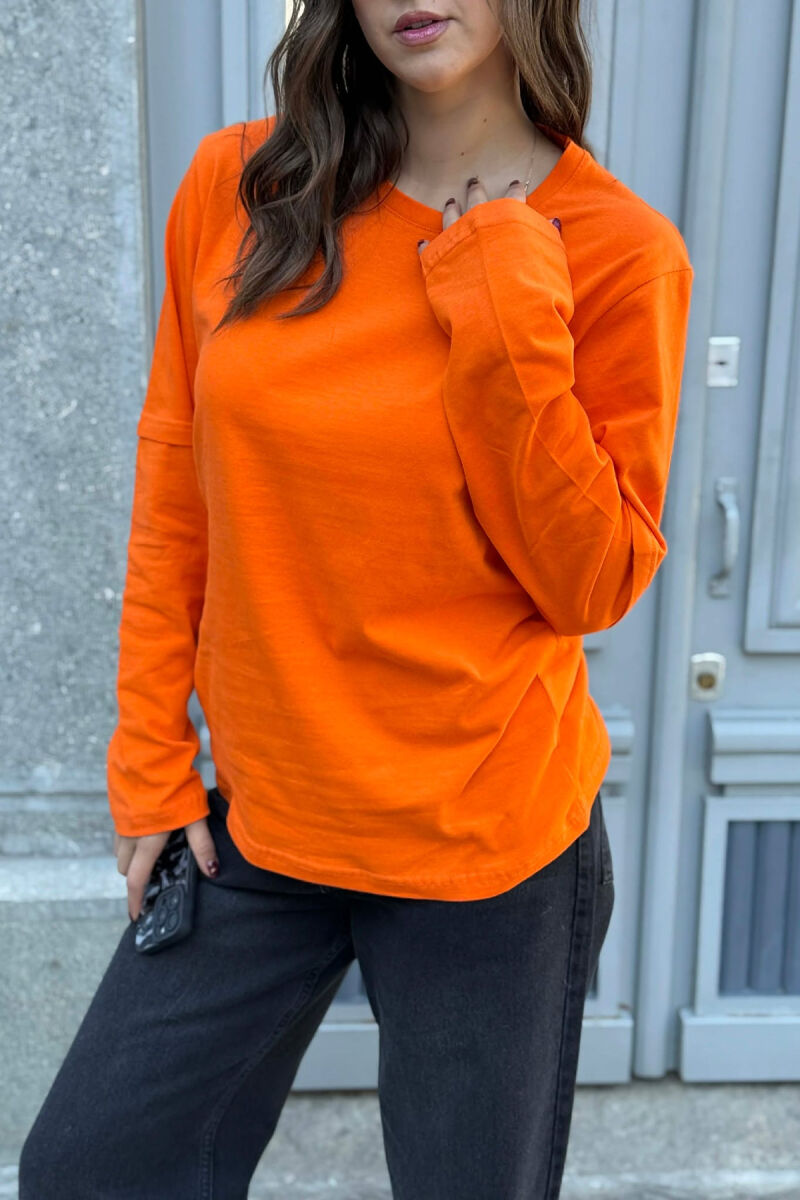 ROUND NECK ONE COLOR WOMEN SWEATSHIRT ORANGE/PORTOKALLI - 4