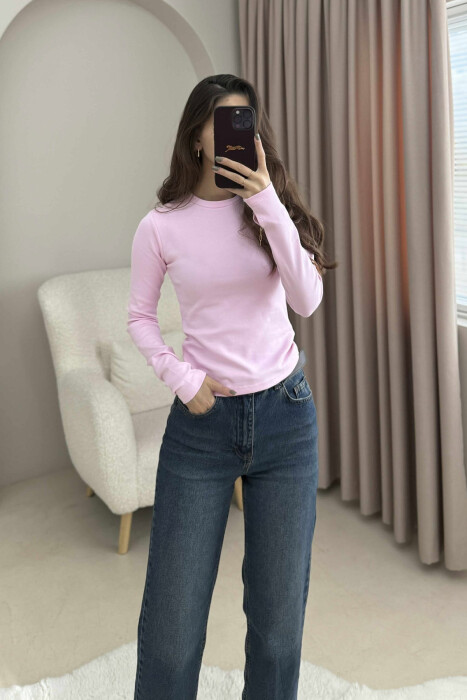 ROUND NECK ONE COLOR WOMEN SWEATSHIRT PINK/ROZE 