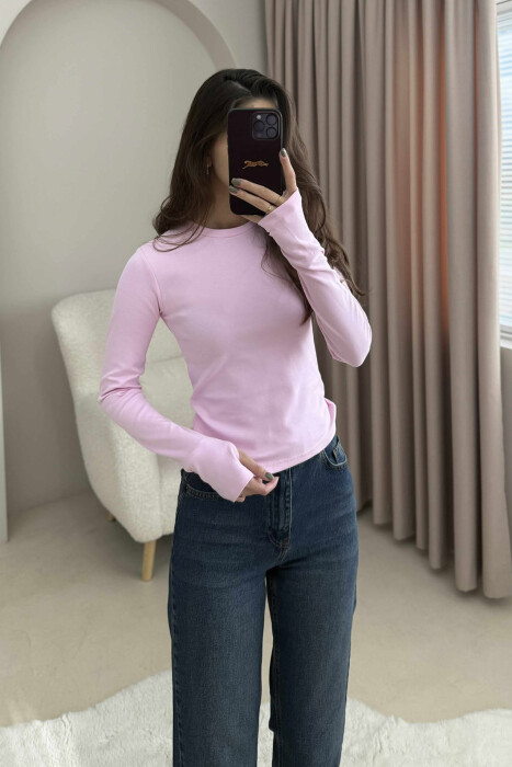 ROUND NECK ONE COLOR WOMEN SWEATSHIRT PINK/ROZE - 2