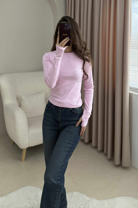 ROUND NECK ONE COLOR WOMEN SWEATSHIRT PINK/ROZE - 4