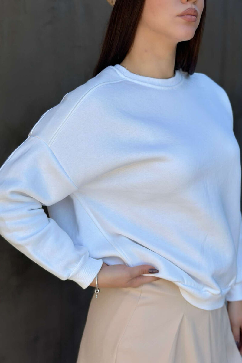 ROUND NECK ONE COLOR WOMEN SWEATSHIRT WHITE-E BARDHE - 5