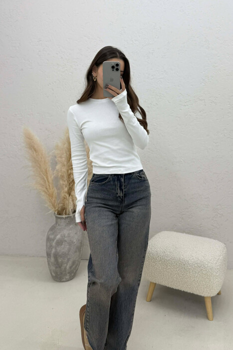 ROUND NECK ONE COLOR WOMEN SWEATSHIRT WHITE-E BARDHE - 2