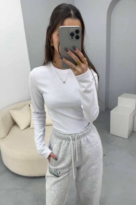 ROUND NECK ONE COLOR WOMEN SWEATSHIRT WHITE-E BARDHE - 4