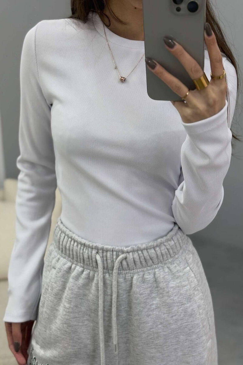 ROUND NECK ONE COLOR WOMEN SWEATSHIRT WHITE-E BARDHE - 5