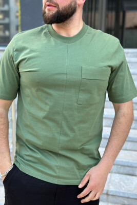 ROUND NECK POCKET ONE COLOR MEN T-SHIRT GREEN/JESHILE 