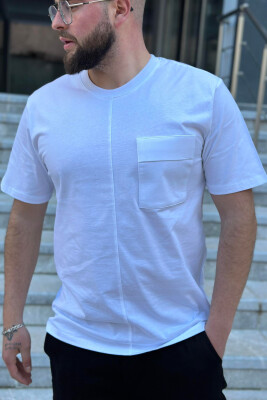 ROUND NECK POCKET ONE COLOR MEN T-SHIRT WHITE-E BARDHE 