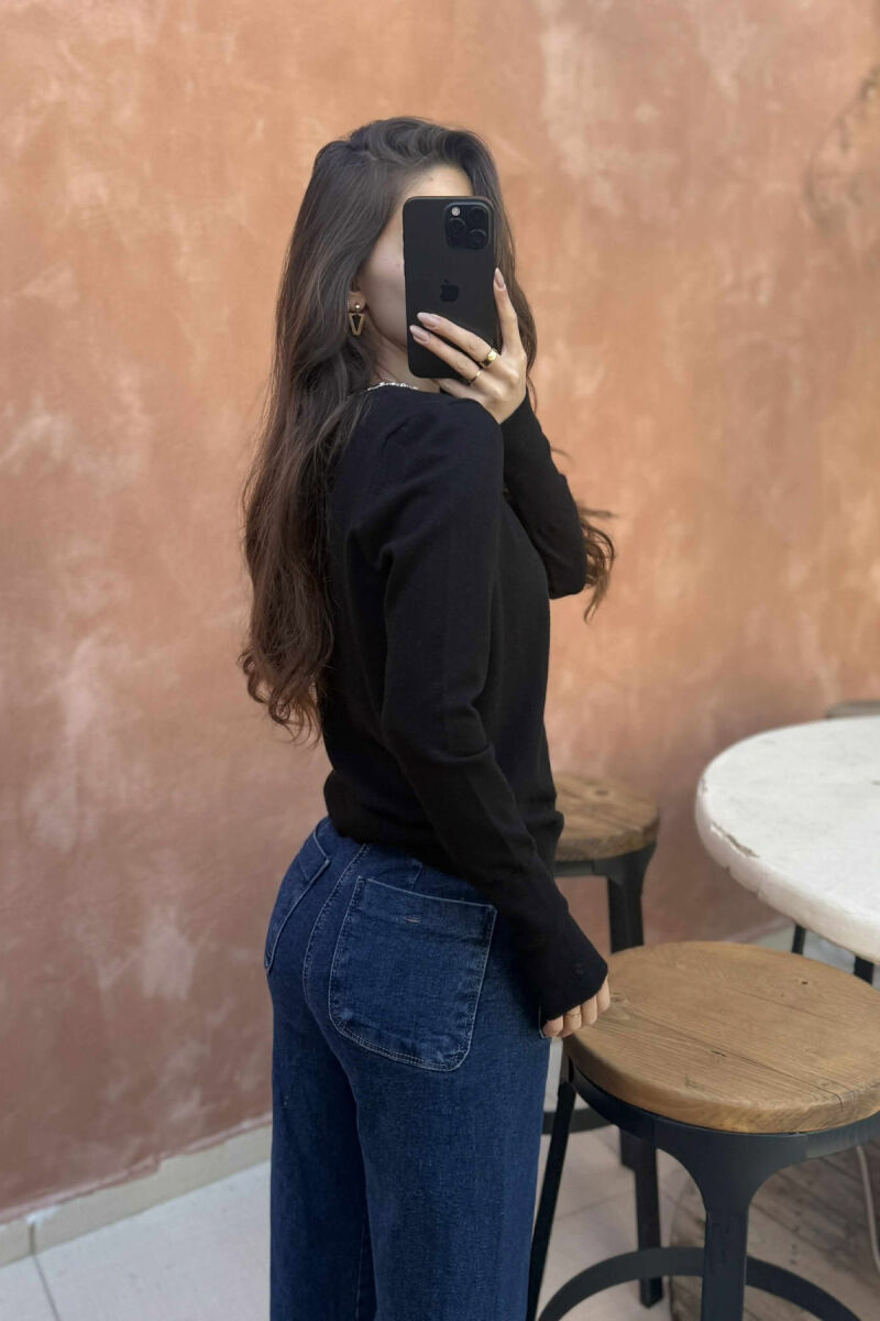 ROUND NECK SHINY STONES DETAIL WOMEN SWEATER BLACK/ E ZEZE - 3