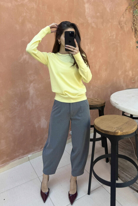 ROUND NECK SHINY STONES DETAIL WOMEN SWEATER YELLOW/E VERDHE - 2