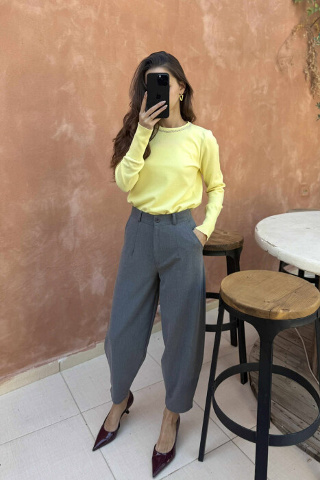 ROUND NECK SHINY STONES DETAIL WOMEN SWEATER YELLOW/E VERDHE - 5