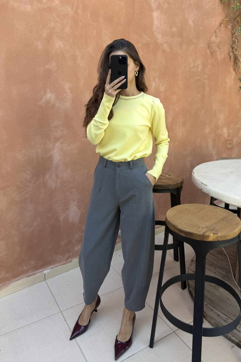 ROUND NECK SHINY STONES DETAIL WOMEN SWEATER YELLOW/E VERDHE - 5