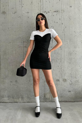 ROUND NECK SHORT DRESS BLACK-WHITE/ZB 