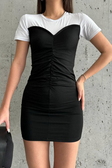 ROUND NECK SHORT DRESS BLACK-WHITE/ZB - 2