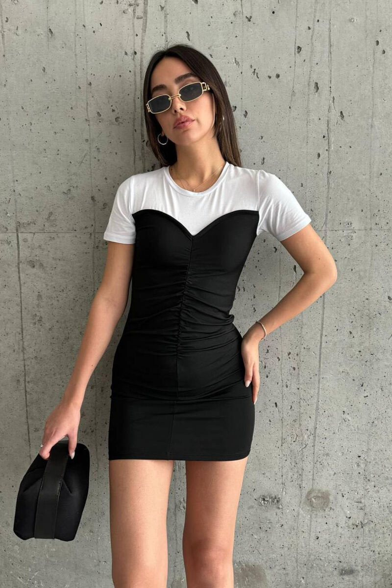 ROUND NECK SHORT DRESS BLACK-WHITE/ZB - 4