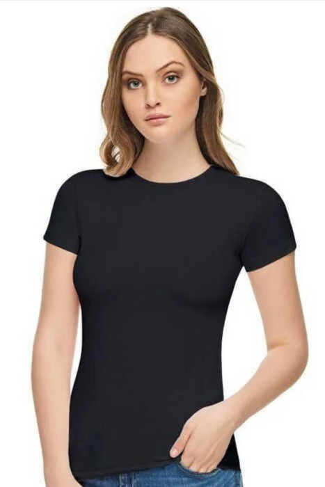 ROUND NECK SHORT SLEEVE WOMAN BLOUSE IN BLACK COLOR 