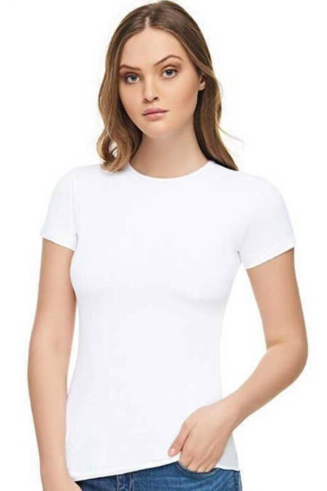 ROUND NECK SHORT SLEEVE WOMAN BLOUSE IN WHITE COLOR 