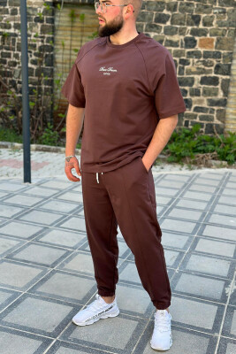 ROUND NECK SIMPLE COTTON MEN SET DARK BROWN/KAE 