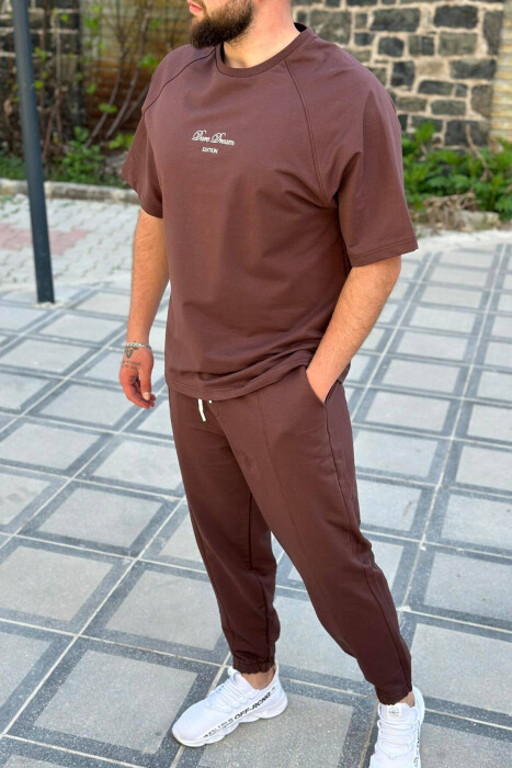 ROUND NECK SIMPLE COTTON MEN SET DARK BROWN/KAE - 2