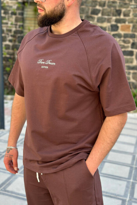 ROUND NECK SIMPLE COTTON MEN SET DARK BROWN/KAE - 3