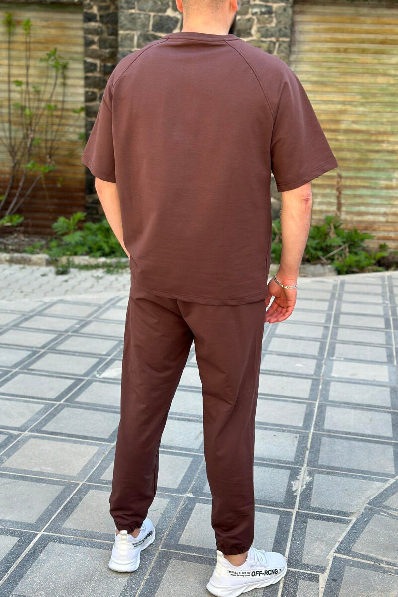 ROUND NECK SIMPLE COTTON MEN SET DARK BROWN/KAE - 4