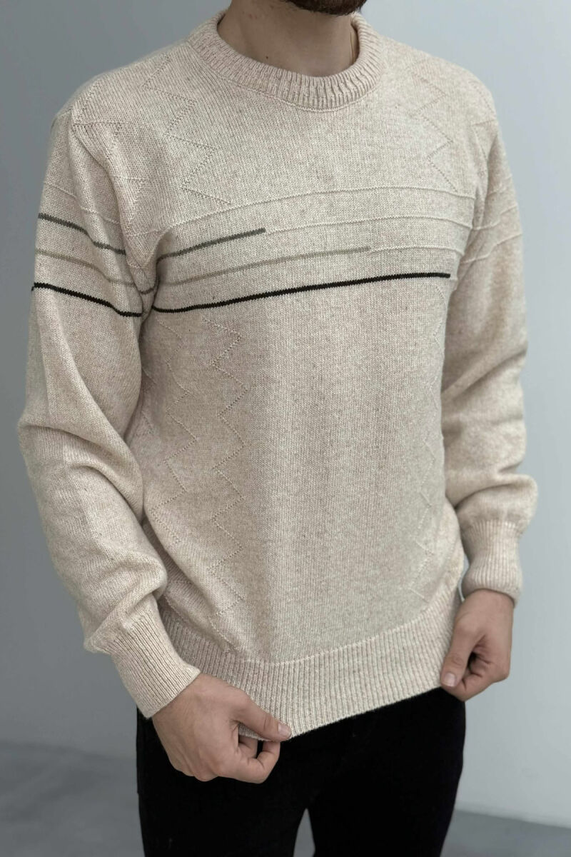 ROUND NECK SIMPLE DESIGN MEN SWEATER CREAM/KREM - 2