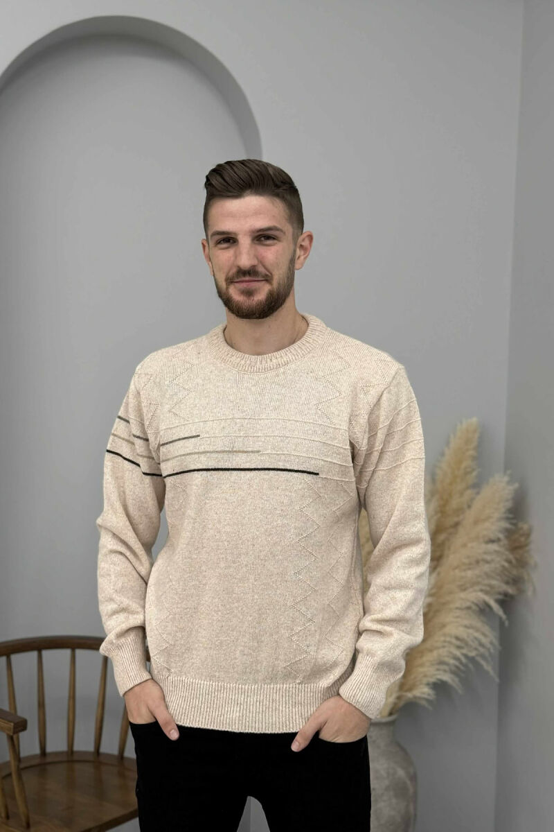 ROUND NECK SIMPLE DESIGN MEN SWEATER CREAM/KREM - 3