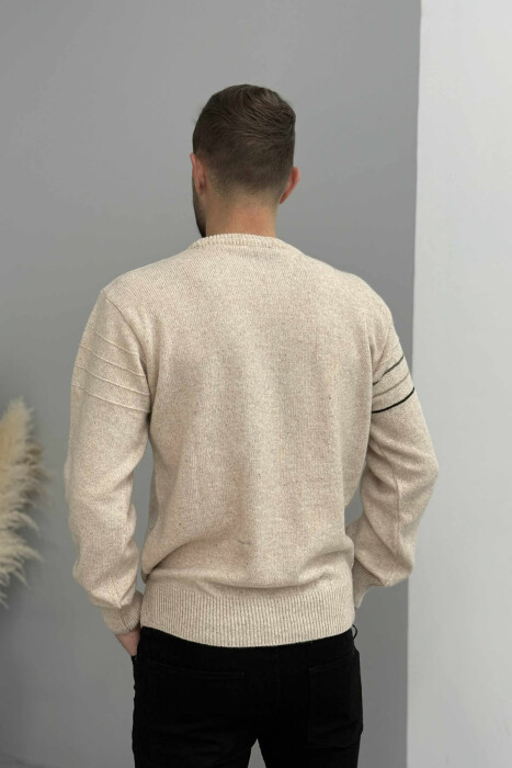 ROUND NECK SIMPLE DESIGN MEN SWEATER CREAM/KREM - 4