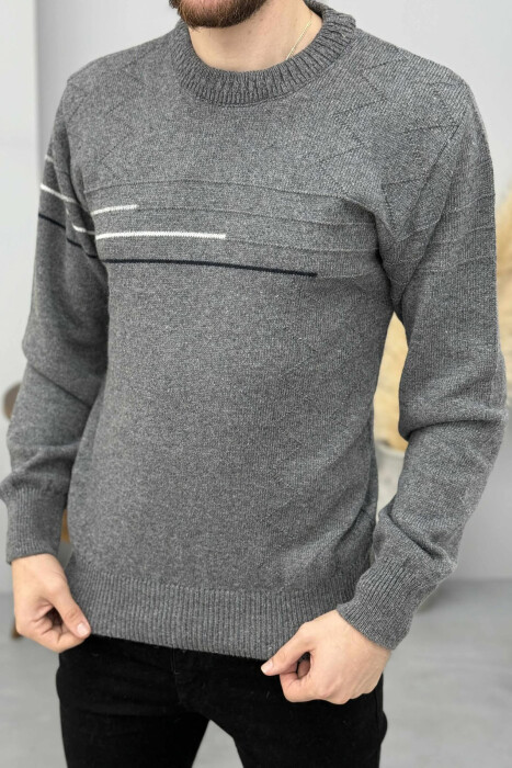 ROUND NECK SIMPLE DESIGN MEN SWEATER DARK GREY/GEE - 2