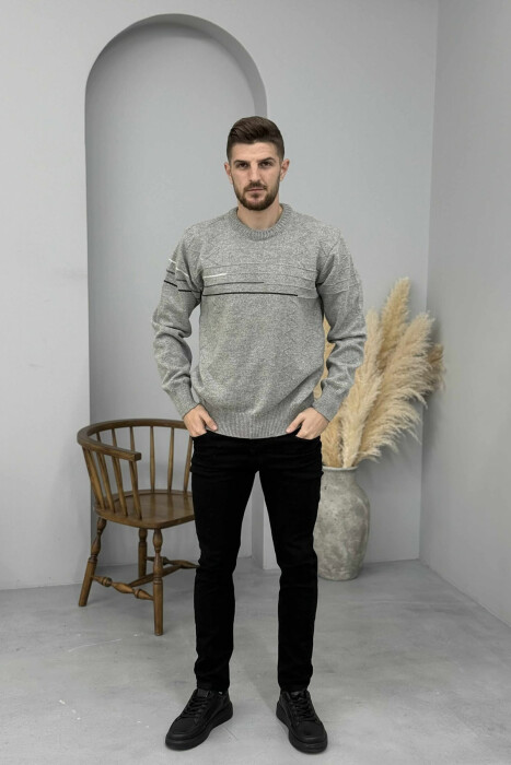 ROUND NECK SIMPLE DESIGN MEN SWEATER GREY/GRI 