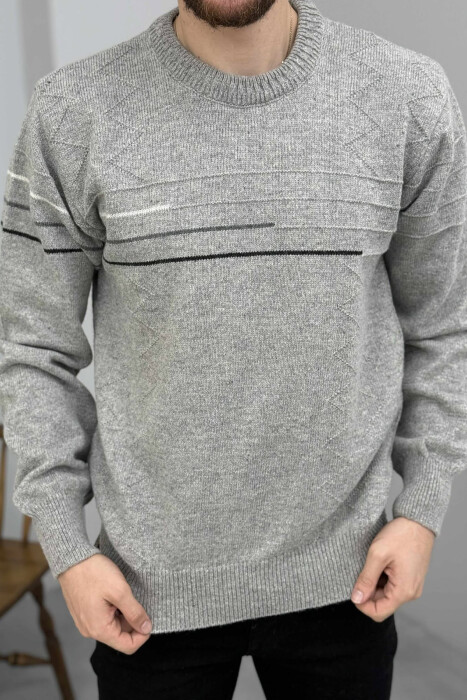 ROUND NECK SIMPLE DESIGN MEN SWEATER GREY/GRI - 2