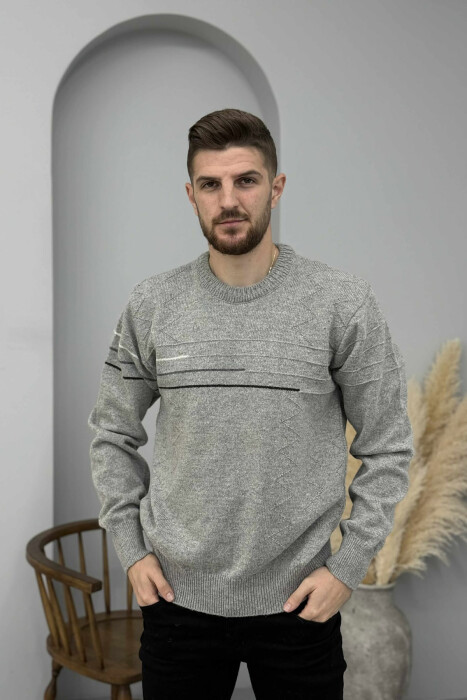 ROUND NECK SIMPLE DESIGN MEN SWEATER GREY/GRI - 3