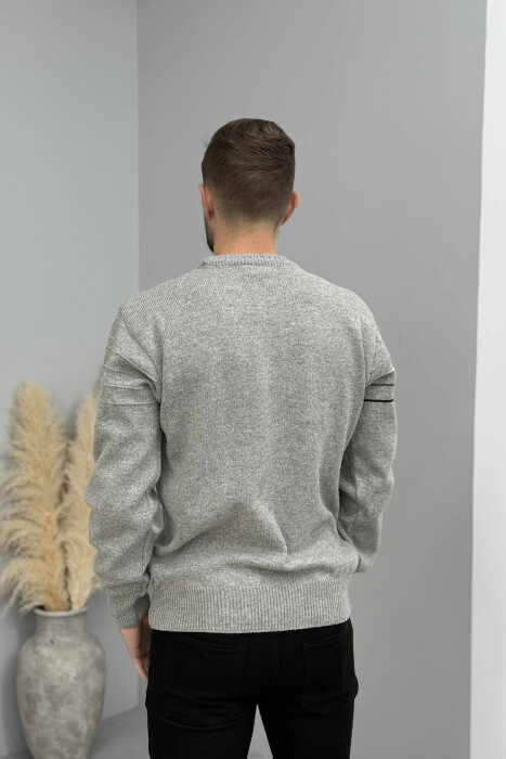 ROUND NECK SIMPLE DESIGN MEN SWEATER GREY/GRI - 4