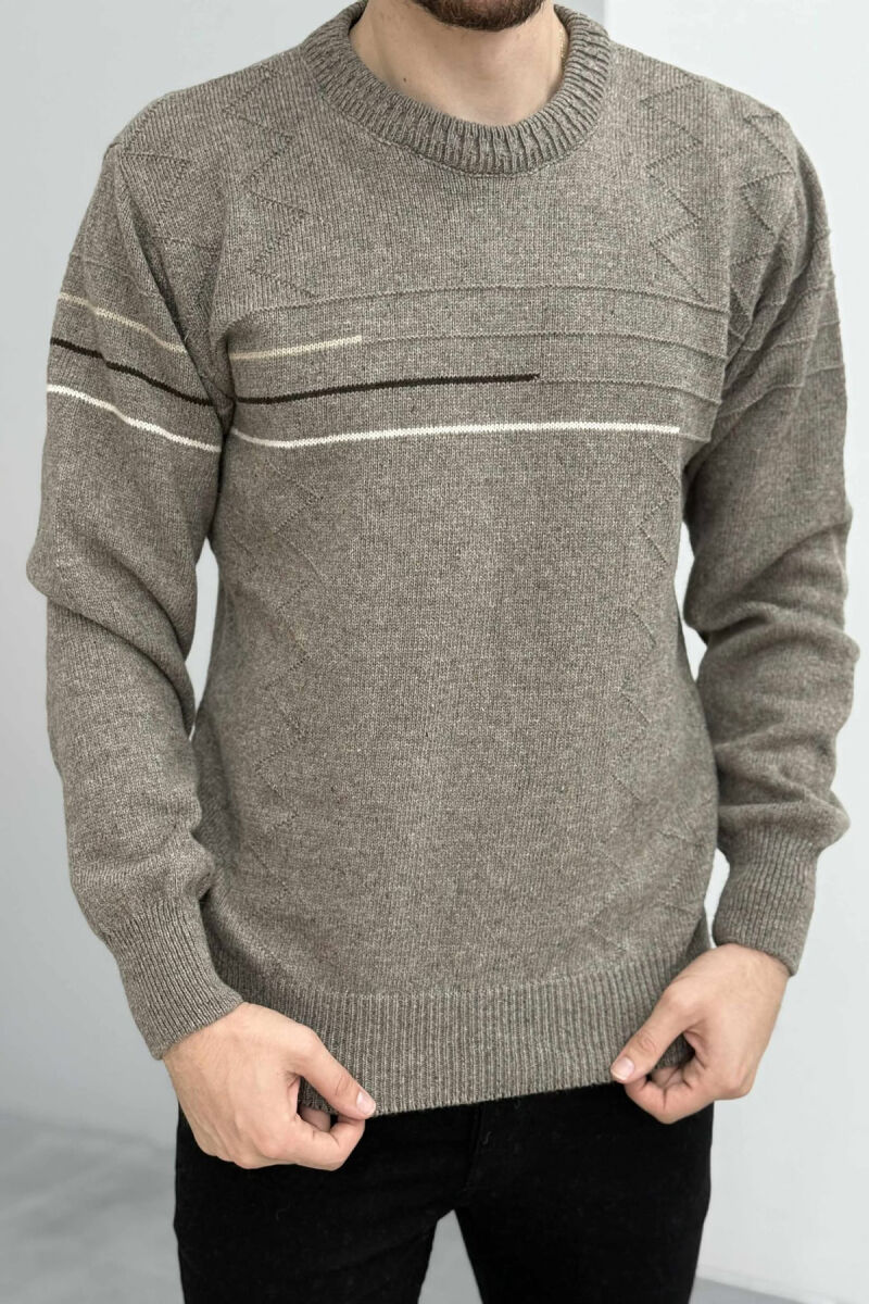 ROUND NECK SIMPLE DESIGN MEN SWEATER LIGHT BROWN/KAZB - 2