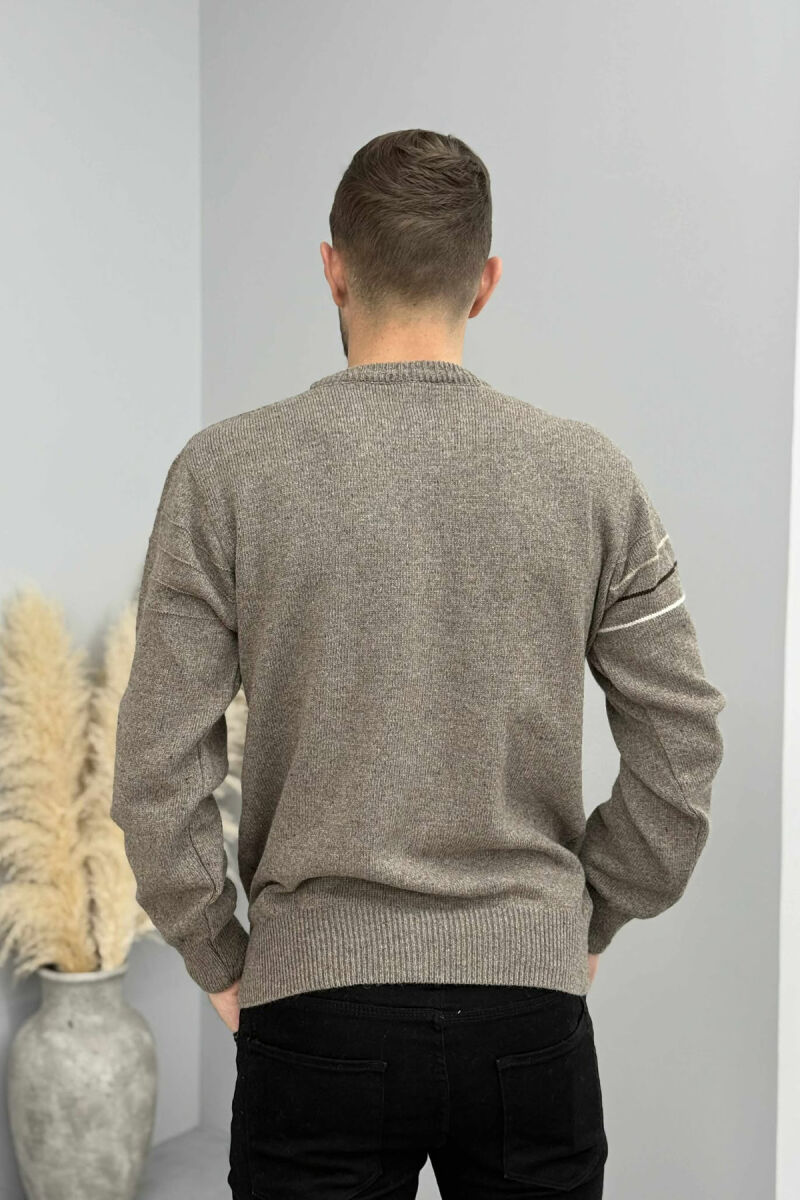 ROUND NECK SIMPLE DESIGN MEN SWEATER LIGHT BROWN/KAZB - 4
