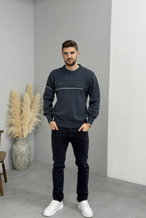 ROUND NECK SIMPLE DESIGN MEN SWEATER LIGHTBLUE/BZ 