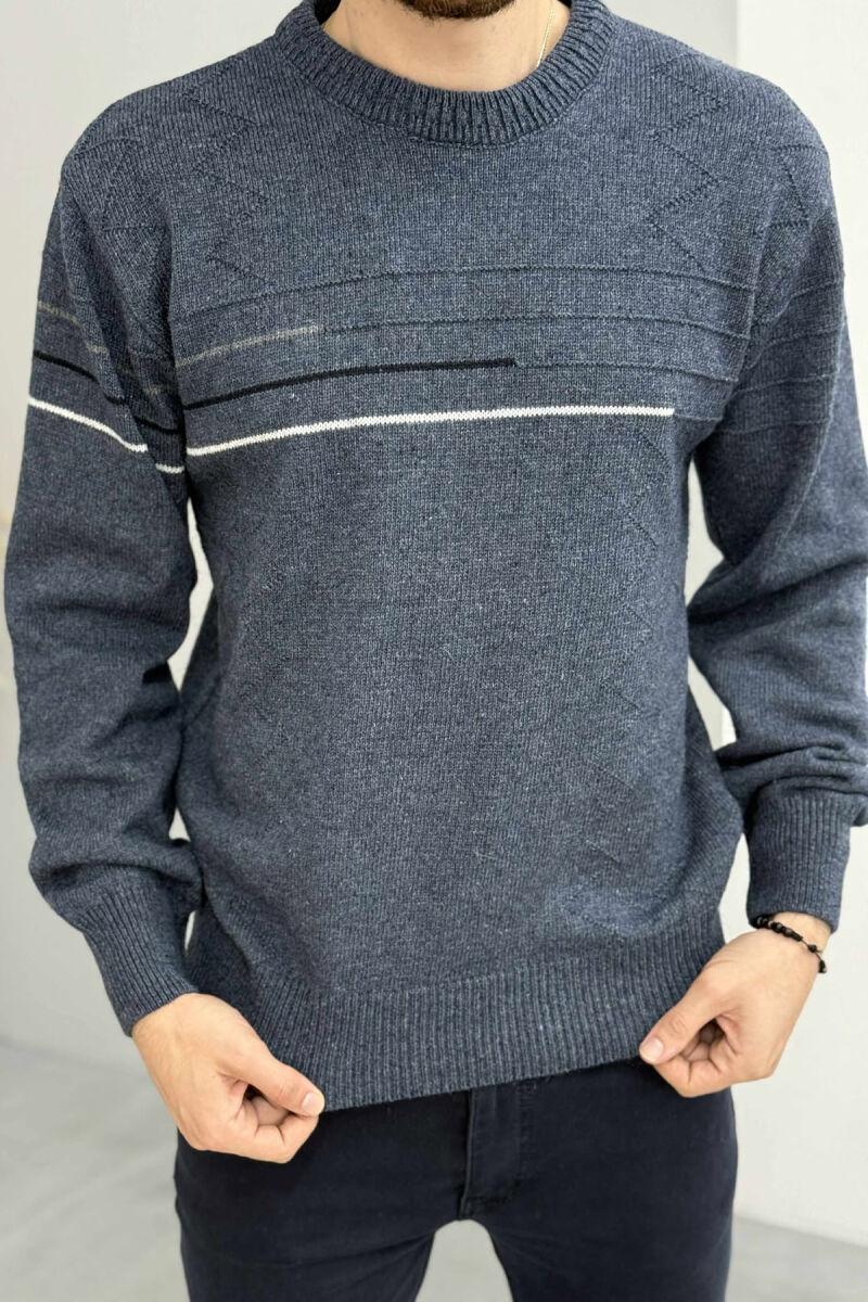 ROUND NECK SIMPLE DESIGN MEN SWEATER LIGHTBLUE/BZ - 2