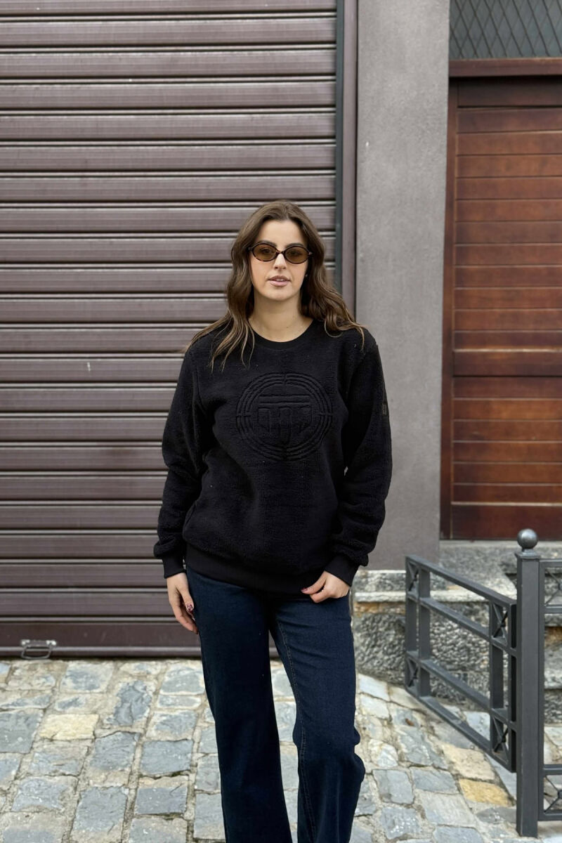 ROUND NECK SIMPLE FLUFFY WOMEN SWEATSHIRT BLACK/ E ZEZE - 2