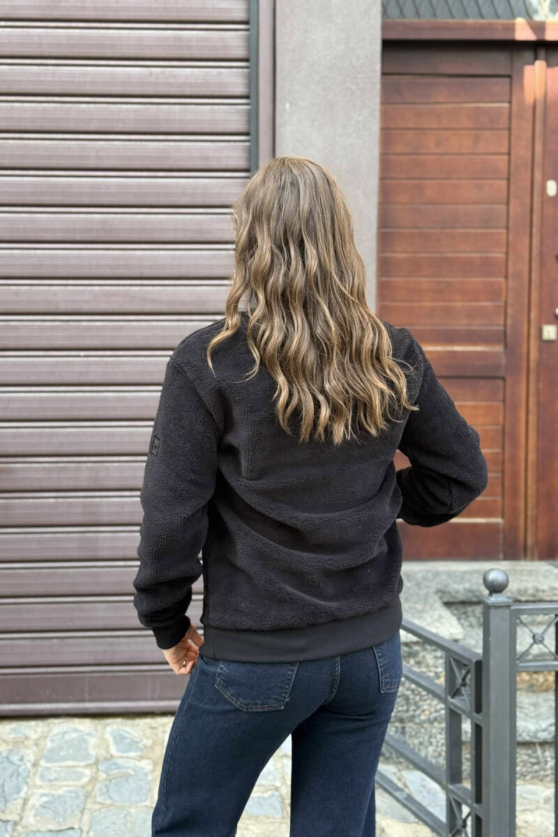 ROUND NECK SIMPLE FLUFFY WOMEN SWEATSHIRT BLACK/ E ZEZE - 4