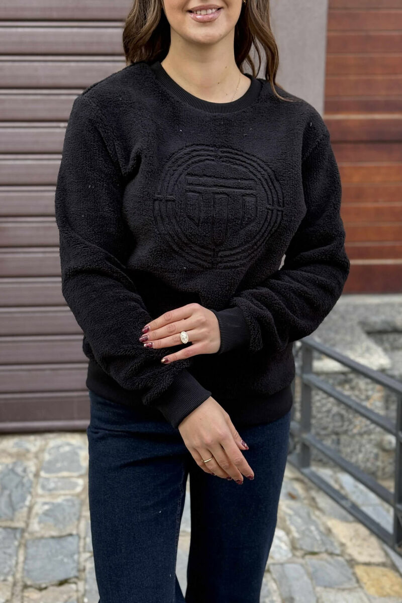 ROUND NECK SIMPLE FLUFFY WOMEN SWEATSHIRT BLACK/ E ZEZE - 5