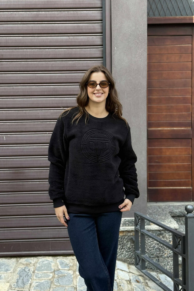 ROUND NECK SIMPLE FLUFFY WOMEN SWEATSHIRT BLACK/ E ZEZE - 3